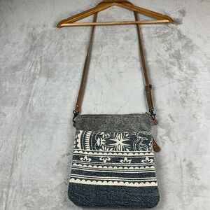Myra Bags Crossbody Purse Genuine Leather Cow Gray Fur Canvas Boho Aztec Western